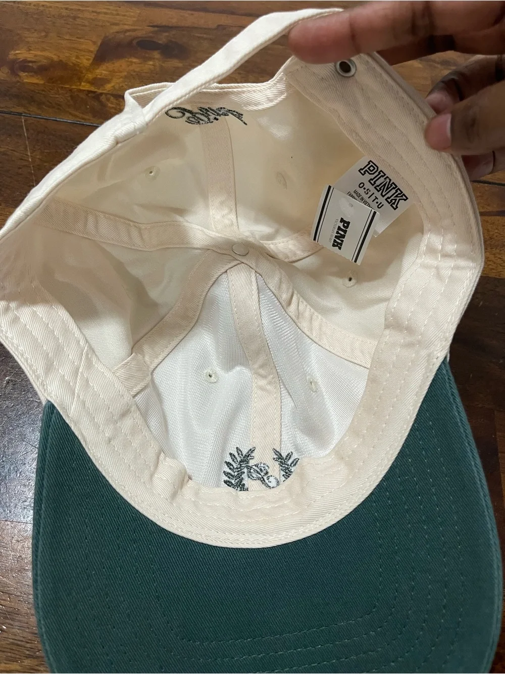PINK Victoria's Secret Cream & Dark Green Two-Tone Baseball Cap